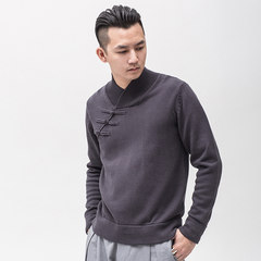 There are China wind carp costume male winter turtleneck sweater Mens Shirt male retro Pankou color M gray