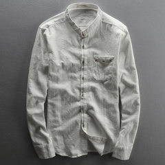 Chinese wind Linen Shirt Men cotton casual long slim collar retro shirt cloth breathable autumn M (90-110 Jin) Long sleeve — A4 paragraph — white
