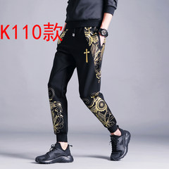 The autumn sports pants men's trousers cuff loose hip hop leisure male trousers China slim Haren pants trend of wind. 3XL K110 black