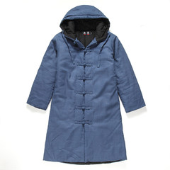 The winter wind in the China men's windbreaker long thick jacket cotton padded jacket Youth Chinese costume. 3XL (185-200 Jin) [8616]: hooded Blue Peacock