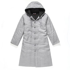 The winter wind in the China men's windbreaker long thick jacket cotton padded jacket Youth Chinese costume. 3XL (185-200 Jin) [8616: hooded] gray