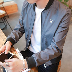 Dandy man coat autumn jacket trend of Korean students all-match handsome male leisure spring jacket 3XL 3166 gray + T-shirt