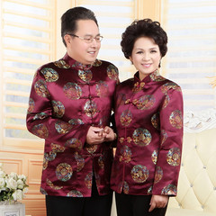 In the old couple costume China wind in spring and autumn had old birthday Costume Costume Costume male costume coat 3XL Wine red woman