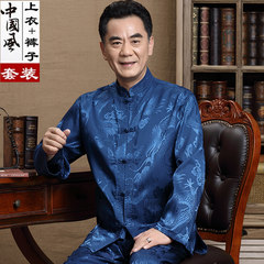The elderly man in the spring and Autumn Chinese Kung Fu Long Sleeved suit Chinese Pankou wind silk national tai chi clothing 190 (suit) Long sleeve round Dragon Red