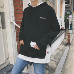 Autumn sweater men's Hooded Jacket with Fleece Winter trend of Korean students BF autumn and winter long sleeved loose couple S black