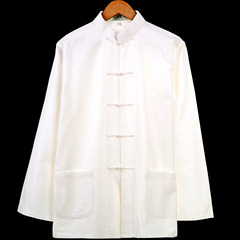 Cotton shirt costume Hanfu Taiji Mens Long Sleeve lay clothes Chinese collar shirt Chinese wind One hundred and sixty-five white