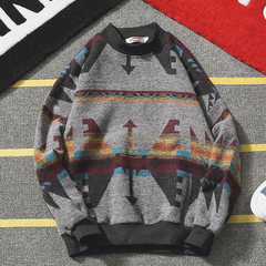 The geometric design of men's Sweater XL T-shirt fat jumper Chinese wind loose men clothes M Dark grey
