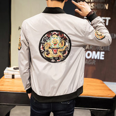 China wind autumn society men robes embroidered jackets and jacket handsome male adolescents spiritual guy 3XL gray