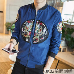 China wind autumn society men robes embroidered jackets and jacket handsome male adolescents spiritual guy 3XL 13JK02- blue