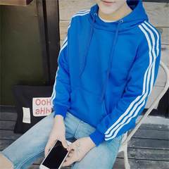 The fall of Europe Street Hoodie Chinese wind Harajuku Wu Yifan with hip hop long sleeved Pullover men jacket S Three bar Hoodie blue