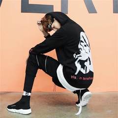 The fall of Europe Street Hoodie Chinese wind Harajuku Wu Yifan with hip hop long sleeved Pullover men jacket S YLS Black Hoodie