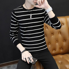 Men's sweater T-shirt 2017 men's knitted sweater embroidered in autumn and winter Chinese wind down the line. 3XL black