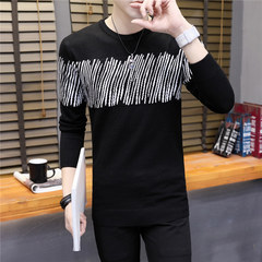 Men's sweater T-shirt 2017 men's knitted sweater embroidered in autumn and winter Chinese wind down the line. 3XL Black and white
