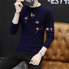 Men's sweater T-shirt 2017 men's knitted sweater embroidered in autumn and winter Chinese wind down the line. 3XL Navy.