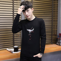 Men's sweater T-shirt 2017 men's knitted sweater embroidered in autumn and winter Chinese wind down the line. 3XL crane