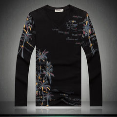 New style men's wind, unicorn, carp, embroidery, butterfly, dragon print, pure cotton, big size, long sleeve T-shirt 4XL (about 185-200 Jin) 15006 prints black