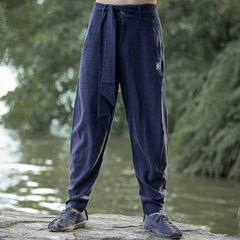 The wind in autumn and winter Chinese men's pants pants men loose cotton linen trousers size Pants Plus Haren cashmere 3XL Navy Blue (routine)