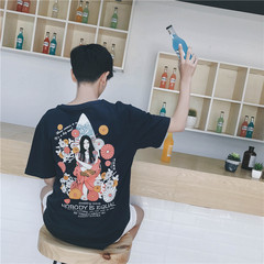 Tee style short sleeve T-shirt, Chinese style, retro style, short sleeve personality, short sleeve and short tide M blue