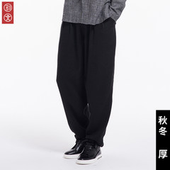 Men's casual pants pants pants men's trousers China Haren autumn wind linen cotton pants pants men men loose trousers thick section L (2 feet 5-2 feet 6) 33.5 black