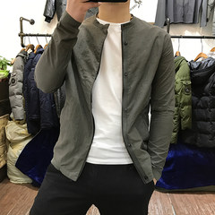 2017 autumn fashion, new leisure men's jacket, self-cultivation coat, simple retro coat, trend of the nine winds, Chinese style 3XL gray