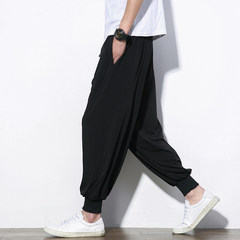 The summer wind Chinese retro leisure sports pants men loose closing feet wide leg pants on thin pants 2XL (about 189 pounds inside) black