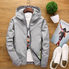 Men's spring and autumn thin coat male Hooded Jacket XL loose fat fat young fat 200 pounds 5XL (210-230 Jin) gray