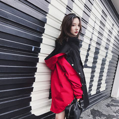 Both sides wear short coat girls long loose hooded red Han Feng Hong Kong flavor retro ins chic jacket M gules