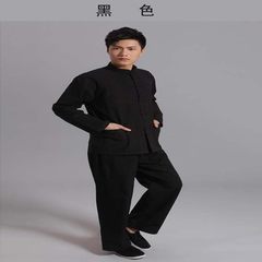 China wind Man Costume cotton long sleeved shirt and denim shirt Chinese old men clothes lay clothes Size is bigger, it is recommended to lean, choose small 1 yards black