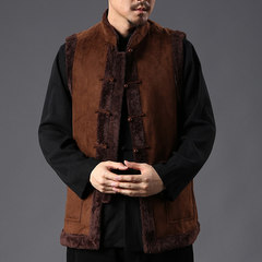 In elderly men with thick winter velvet costume vest vest vest China wind warm dad father Kanjian 3XL Coffee color
