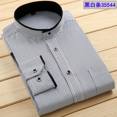 Autumn Chinese collar shirt sleeved Tunic Shirt Chinese business casual shirt collar middle-aged male wind Thirty-eight Black and white stripe 35544