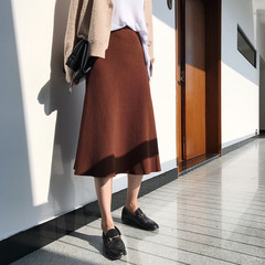 AYI foil 100 small stature winter skirt in a graceful waist knitted elastic waist skirt a F Caramel color