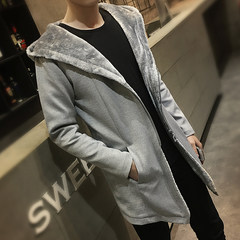 The winter wind in the long cloak men Chinese male cashmere windbreaker with thickened retro cardigan coat fat XL M F102 gray