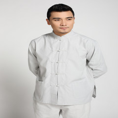 China wind Tang male martial arts cotton backing very retro shirt too long sleeved jacket lay clothes national costume One hundred and sixty-five Light grey