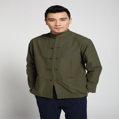 China wind Tang male martial arts cotton backing very retro shirt too long sleeved jacket lay clothes national costume One hundred and sixty-five Army green