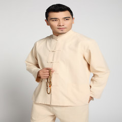China wind Tang male martial arts cotton backing very retro shirt too long sleeved jacket lay clothes national costume One hundred and sixty-five Beige
