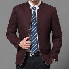 In the autumn of 2017 new men's wool coat jacket China wind men's business casual suit jacket collar 170/88 (weight 110 Jin ~130 Jin) Pure wine red