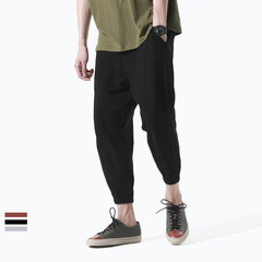 The twenty-eight summer wind China solid Mianma nosing Metrosexual ankle banded Pants Slacks trousers thin youth M black