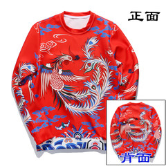 The autumn wind Chinese Vintage Mens Long Sleeve T-Shirt text fat XL MENS body fat tide T-shirt bottoming shirt 3XL DSA052-W001 Red Phoenix