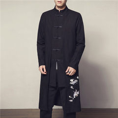 China wind trench coat Vintage Costume embroidery jacket, men's costume Hanfu male young men. 3XL black