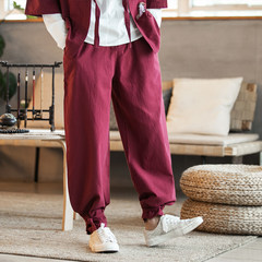 Lantern China Mens Haren wind pants pants feet wide leg pants outfit feet loose casual pants trousers size in autumn 3XL Claret