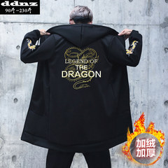 In the long winter with thick sweater cashmere cardigan Coat XL male fat China wind dragon embroidered coat tide 3XL black