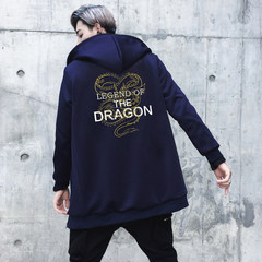 In the long winter with thick sweater cashmere cardigan Coat XL male fat China wind dragon embroidered coat tide 3XL Tibet Navy