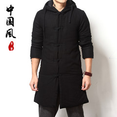 The winter wind in the men's long coat Chinese thick cotton padded clothes and fertilizer XL cotton youth Costume Jacket tide 3XL M551- black (hooded)