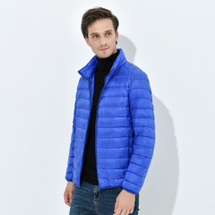 New Winter Light Jacket Mens hooded collar short jacket young old Super Lightweight Jacket 3XL Royal Blue