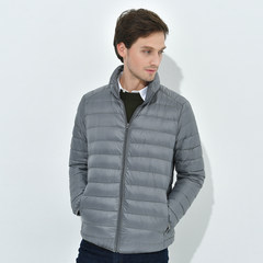 New Winter Light Jacket Mens hooded collar short jacket young old Super Lightweight Jacket 3XL Sky grey