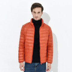 New Winter Light Jacket Mens hooded collar short jacket young old Super Lightweight Jacket 3XL Orange