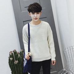 Autumn and winter - head men's sweater sweater color trend of Korean male loose sweater sweater coat primer S white