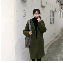 Wool coat female loose in the long section of the Korean version of the new autumn and winter the little student cocoon thickened woolen coat XS Army green