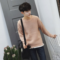 Autumn and winter - head men's sweater sweater color trend of Korean male loose sweater sweater coat primer S Pink