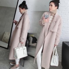 2017 autumn and winter new Korean woolen coat girls long skinny knee thick coat students S Beige